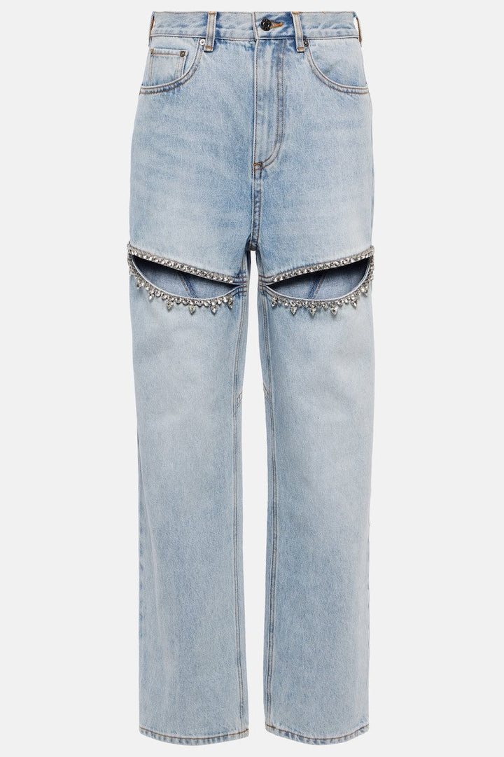Kourta Rhinestone Embellished Cutout Jeans - Stellouette