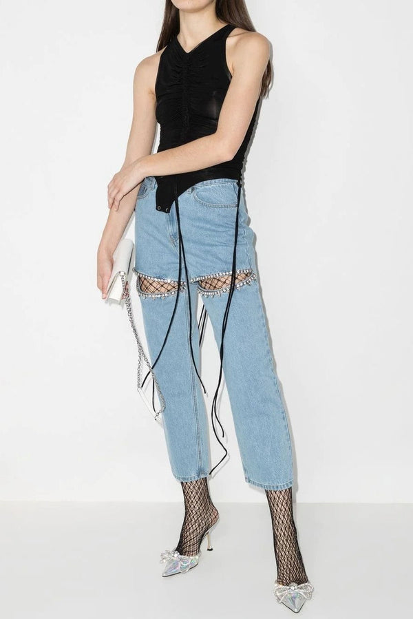 Kourta Rhinestone Embellished Cutout Jeans - Stellouette