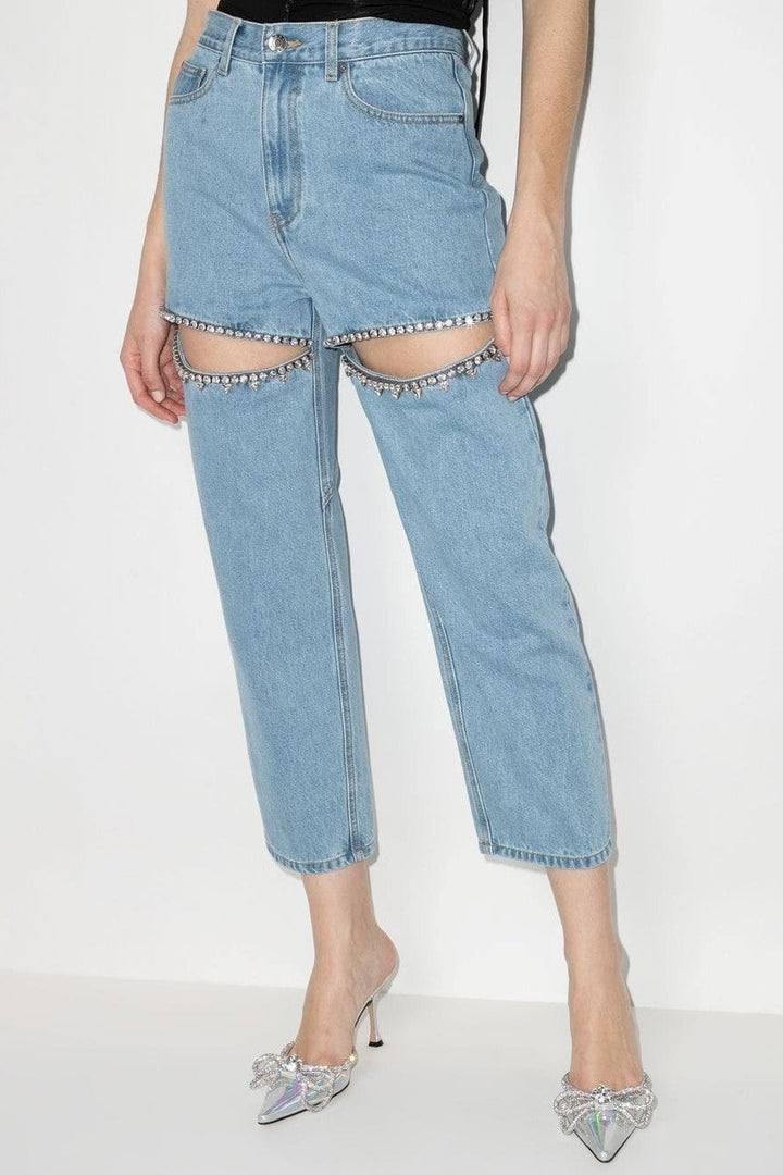Kourta Rhinestone Embellished Cutout Jeans - Stellouette