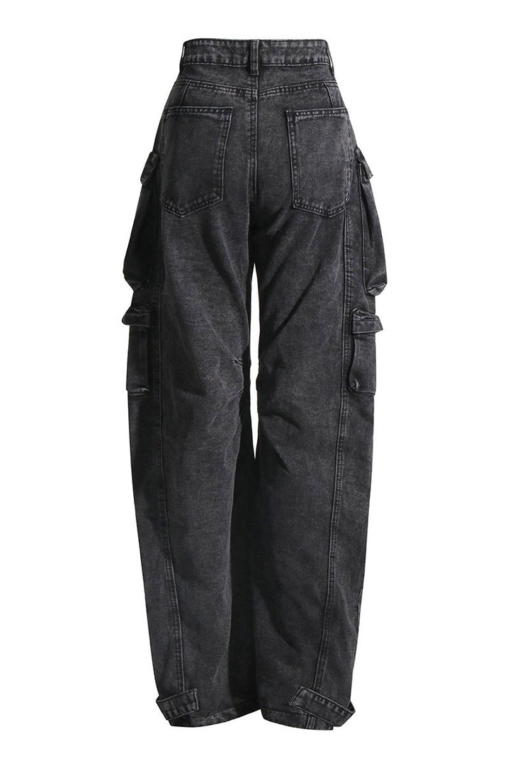 Kynlee Cargo Denim Jeans - Black - Stellouette