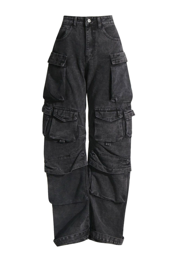 Kynlee Cargo Denim Jeans - Black - Stellouette