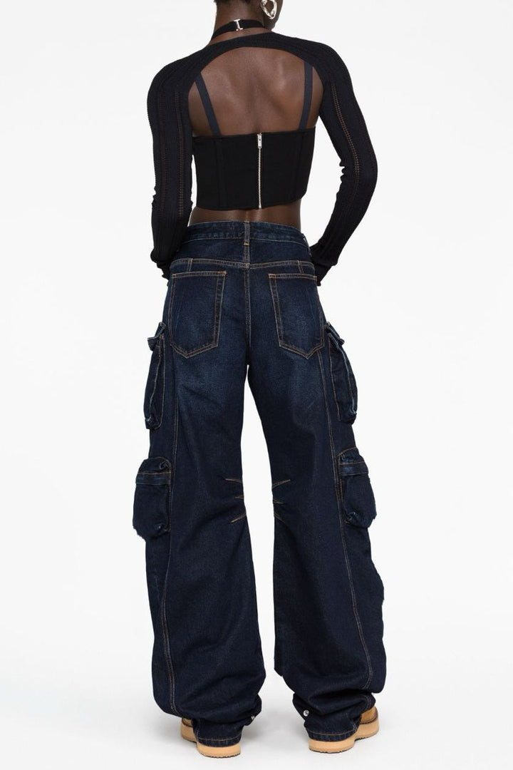 Kynlee Cargo Denim Jeans - Navy - Stellouette