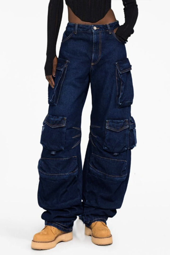 Kynlee Cargo Denim Jeans - Navy - Stellouette