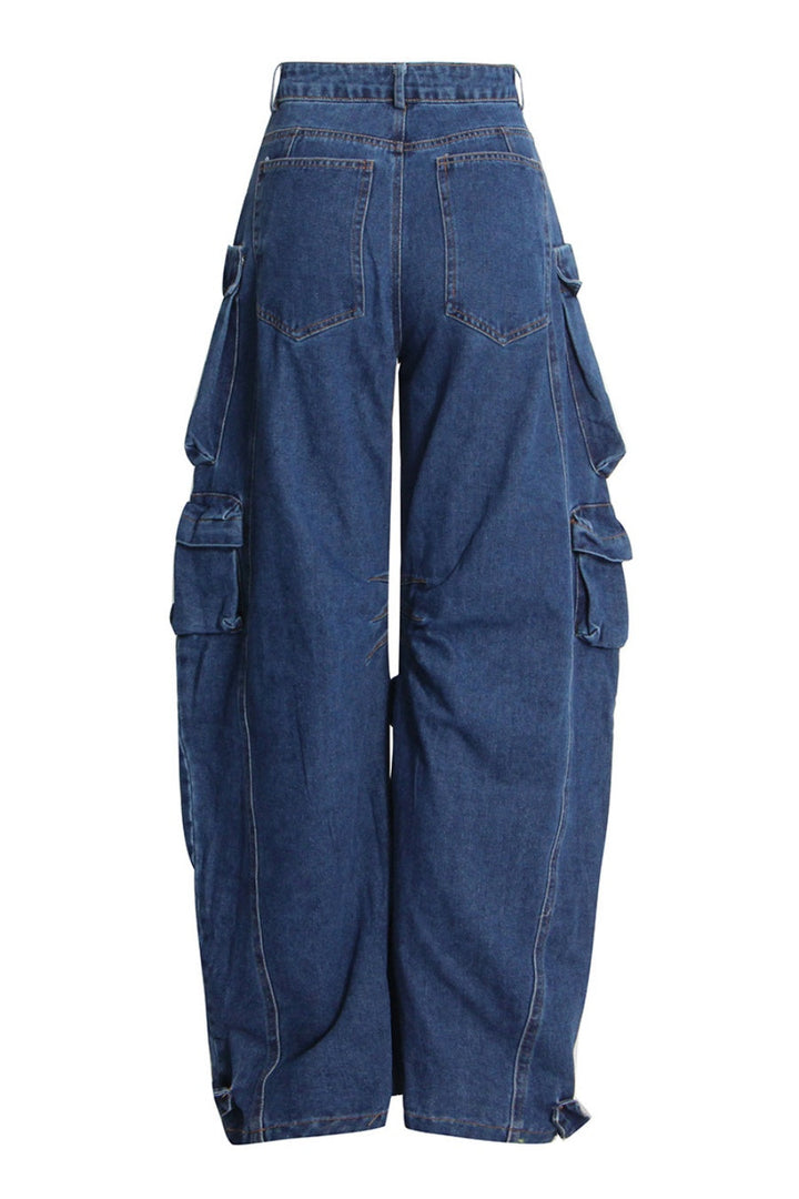 Kynlee Cargo Denim Jeans - Navy - Stellouette