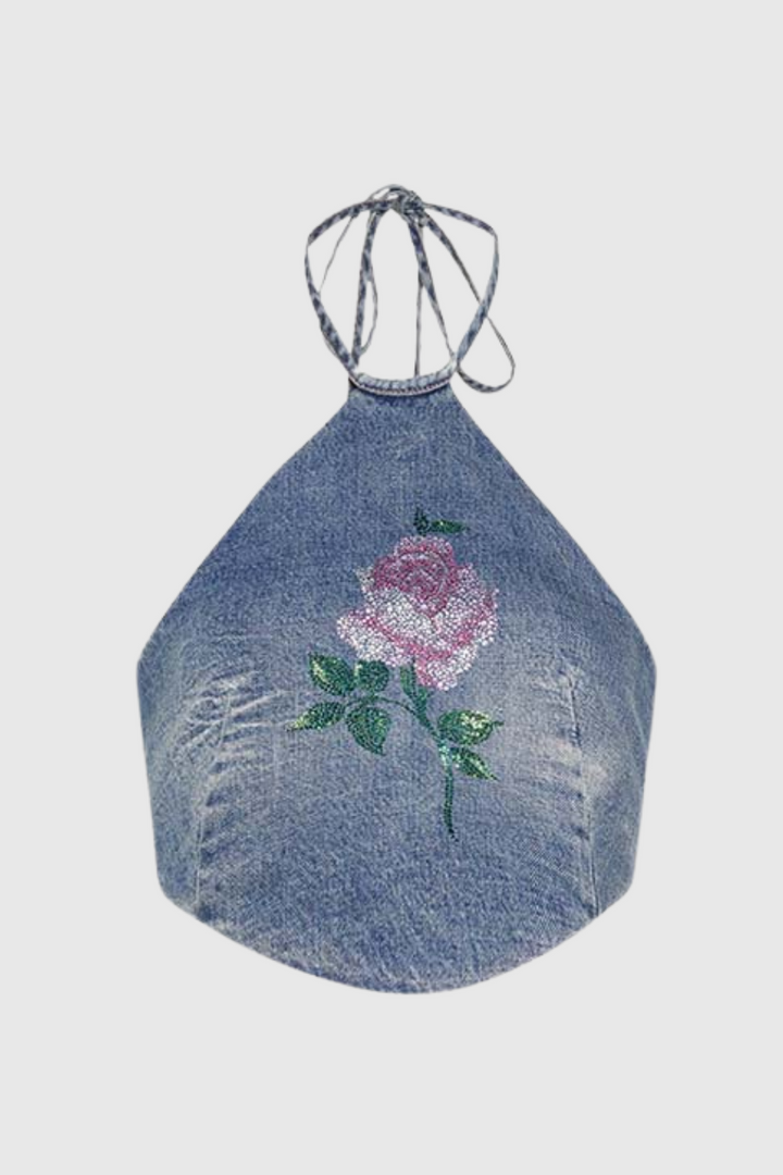Kyra Halter Denim Top - Stellouette