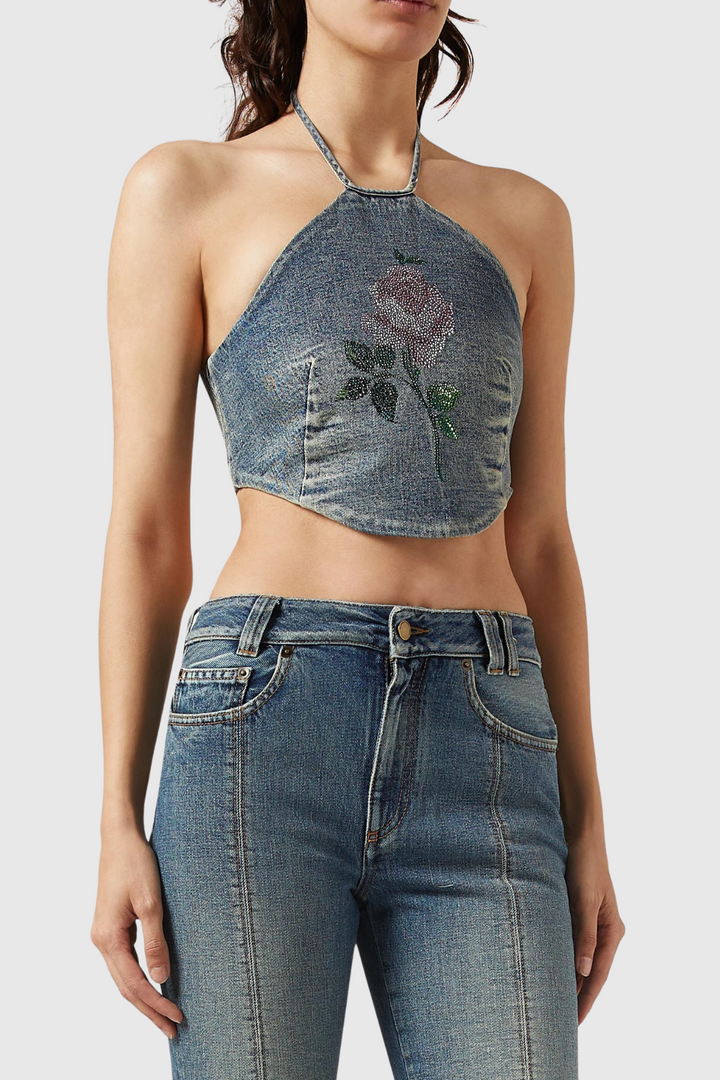 Kyra Halter Denim Top - Stellouette