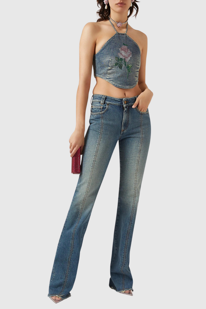 Kyra Halter Denim Top - Stellouette