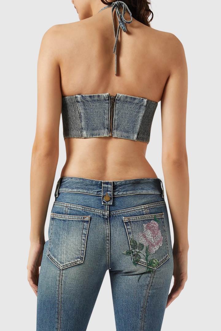 Kyra Halter Denim Top - Stellouette