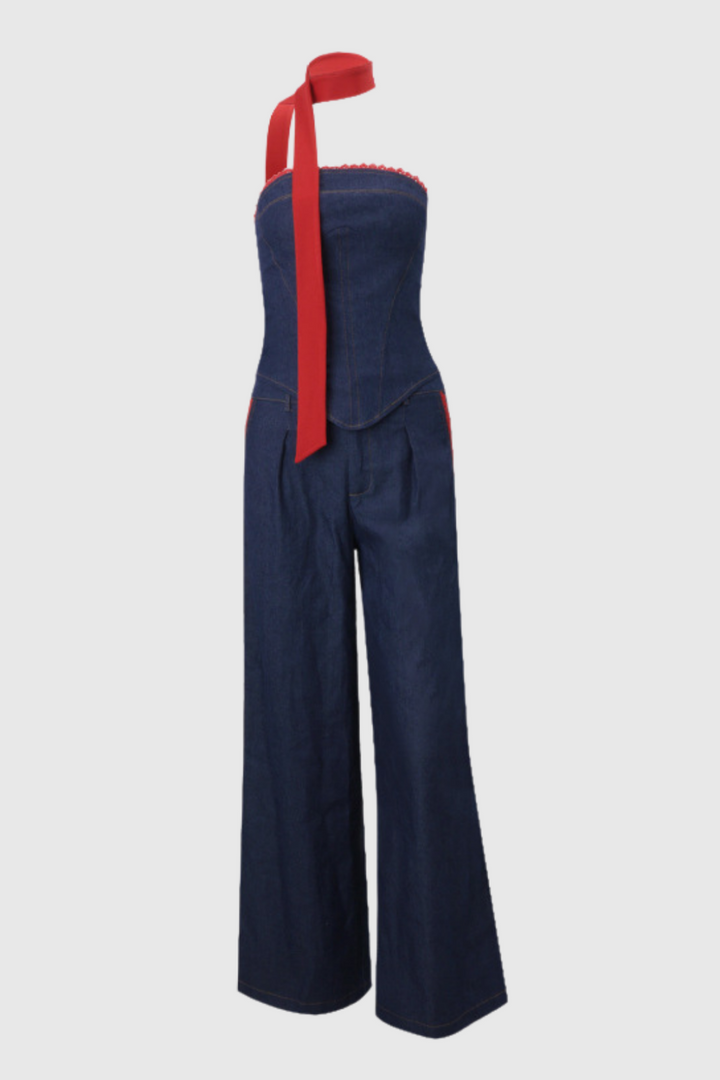 Kyra Strapless Lace Up Denim Set - Stellouette