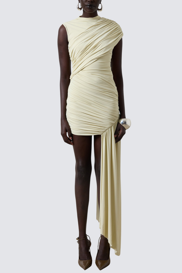 Laisha Sleeveless Draped Mini Dress - Beige