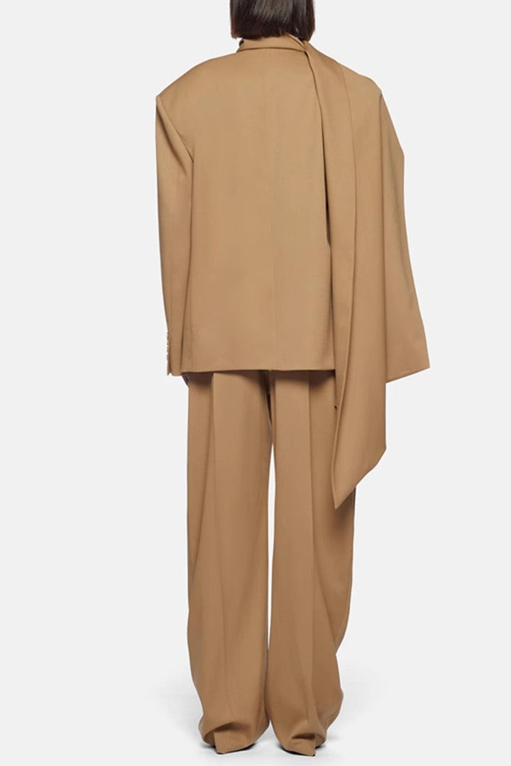 Lana Cutout Asymmetric Blazer and Pants - Brown - Stellouette