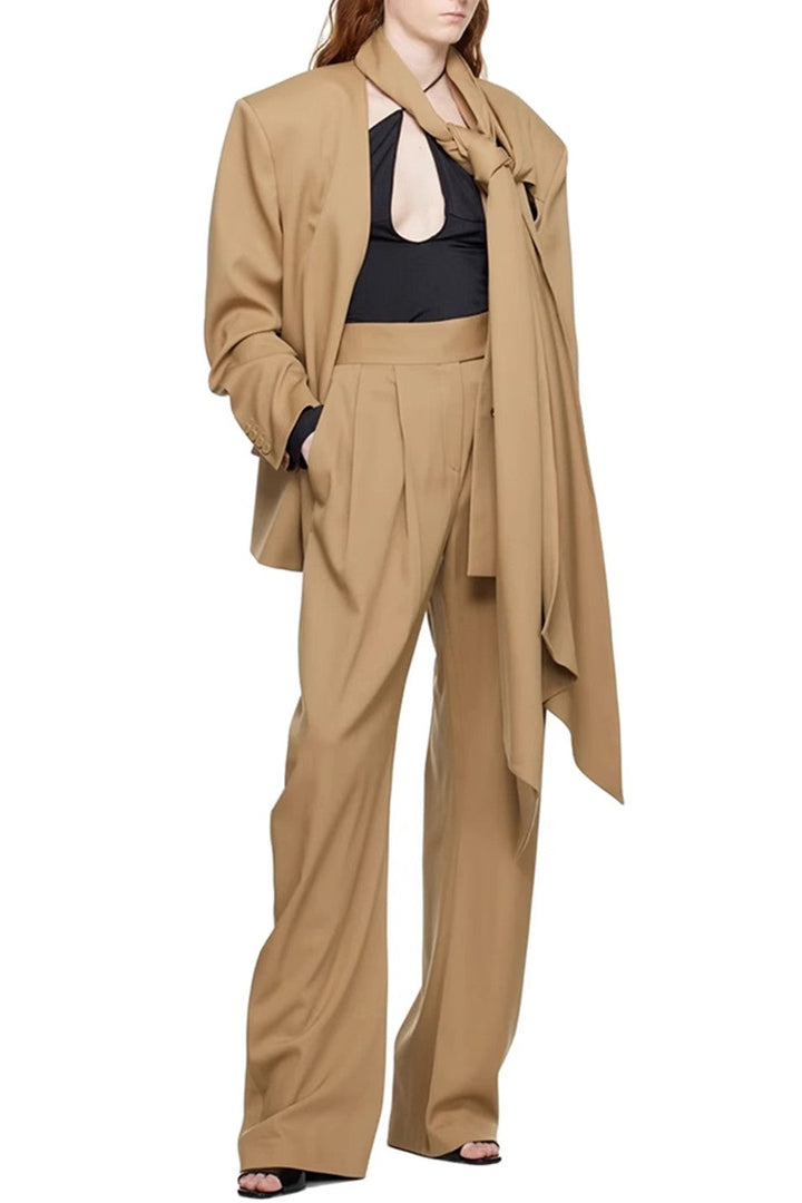 Lana Cutout Asymmetric Blazer and Pants - Brown - Stellouette