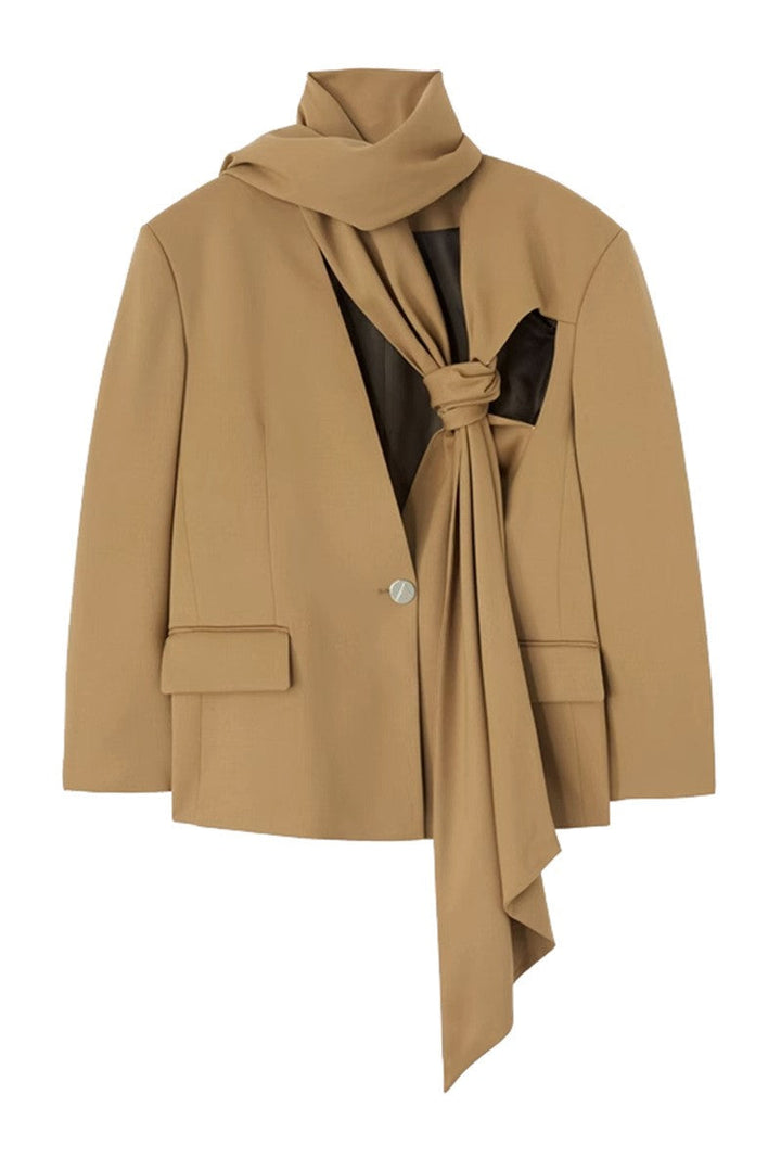 Lana Cutout Asymmetric Blazer and Pants - Brown - Stellouette