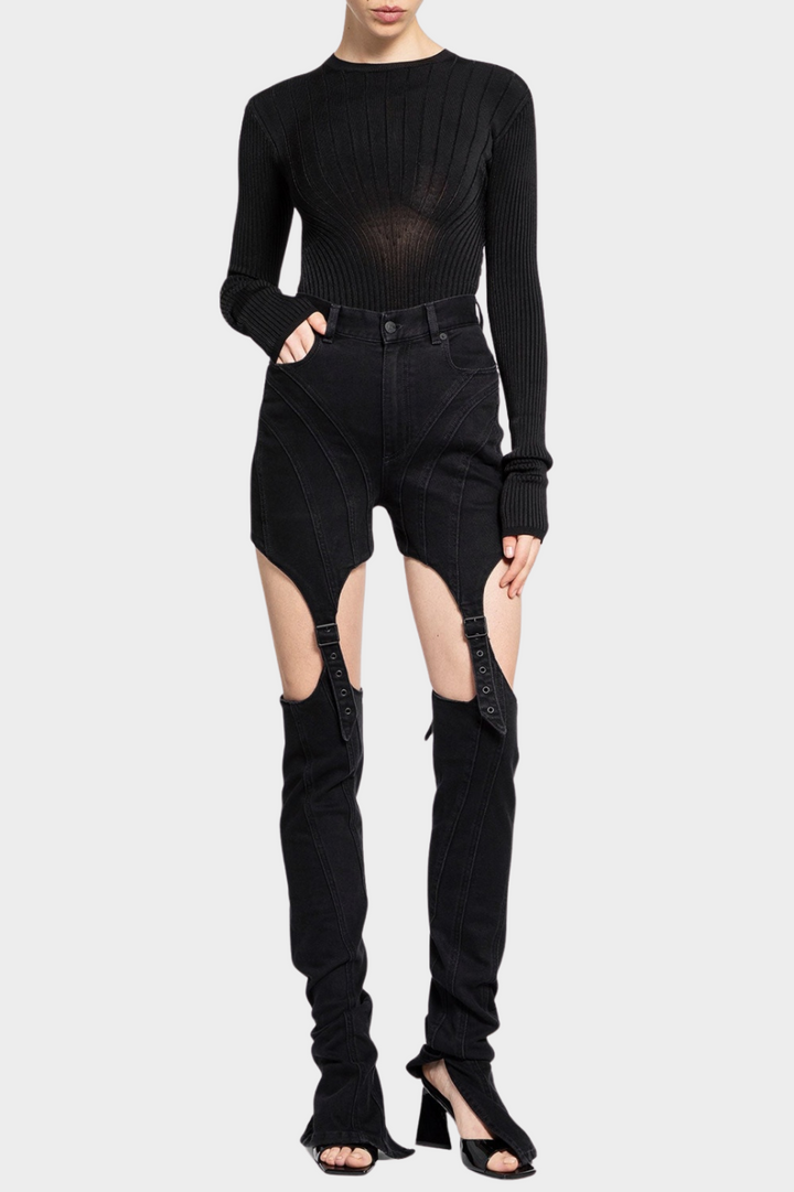 Linnea Cutout Buckled Jeans - Black - Stellouette