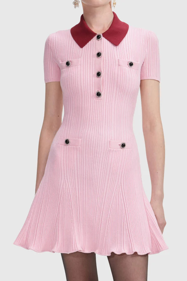 Loma Contrast Collar Knit Mini Dress