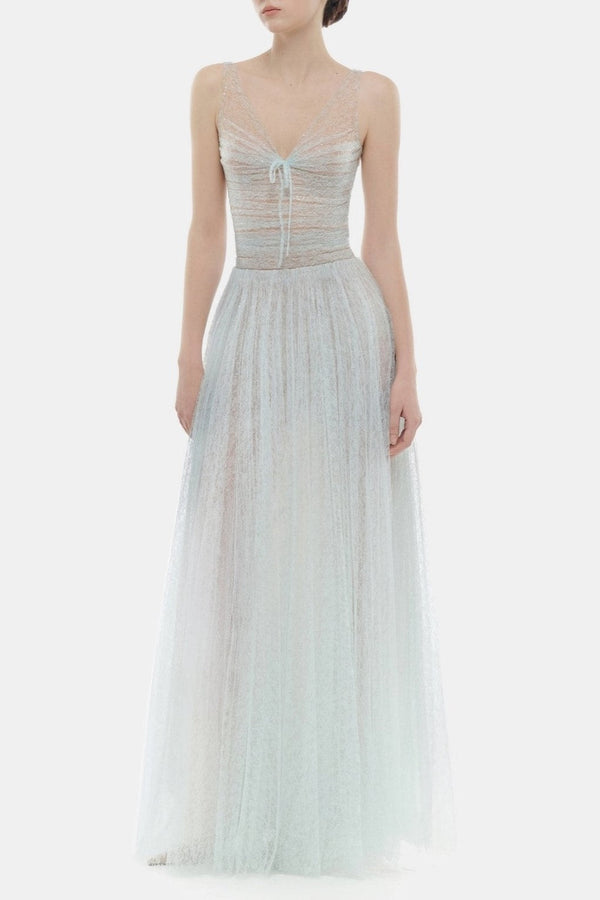 Lorya Mesh Pleated Maxi Dress - Blue