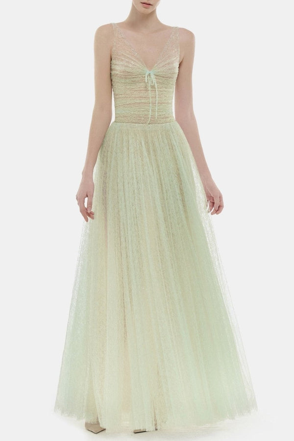 Lorya Mesh Pleated Maxi Dress - Mint