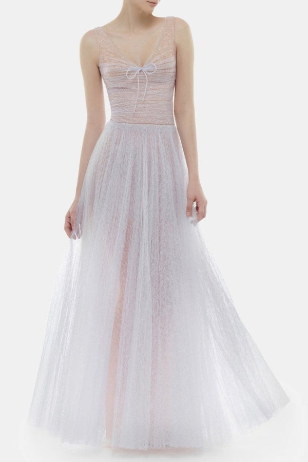 Lorya Mesh Pleated Maxi Dress - Purple