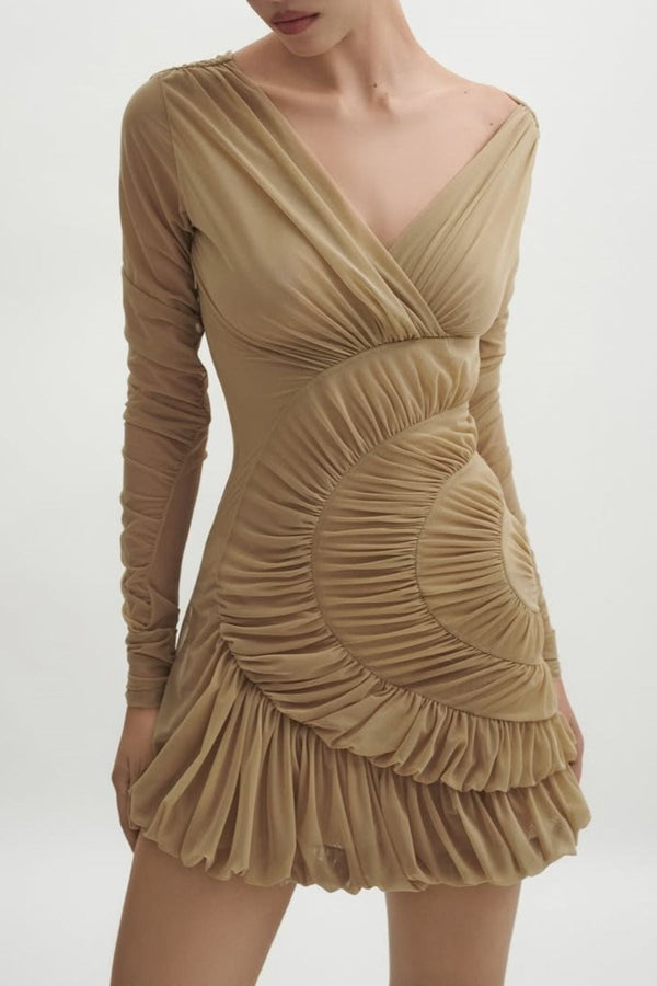 Lyre Mesh Shirred Mini Dress