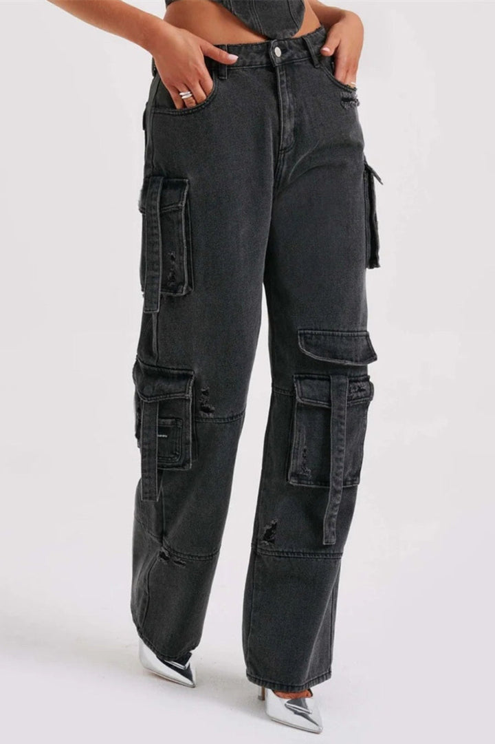 Lyric Cargo Denim Set - Black - Stellouette