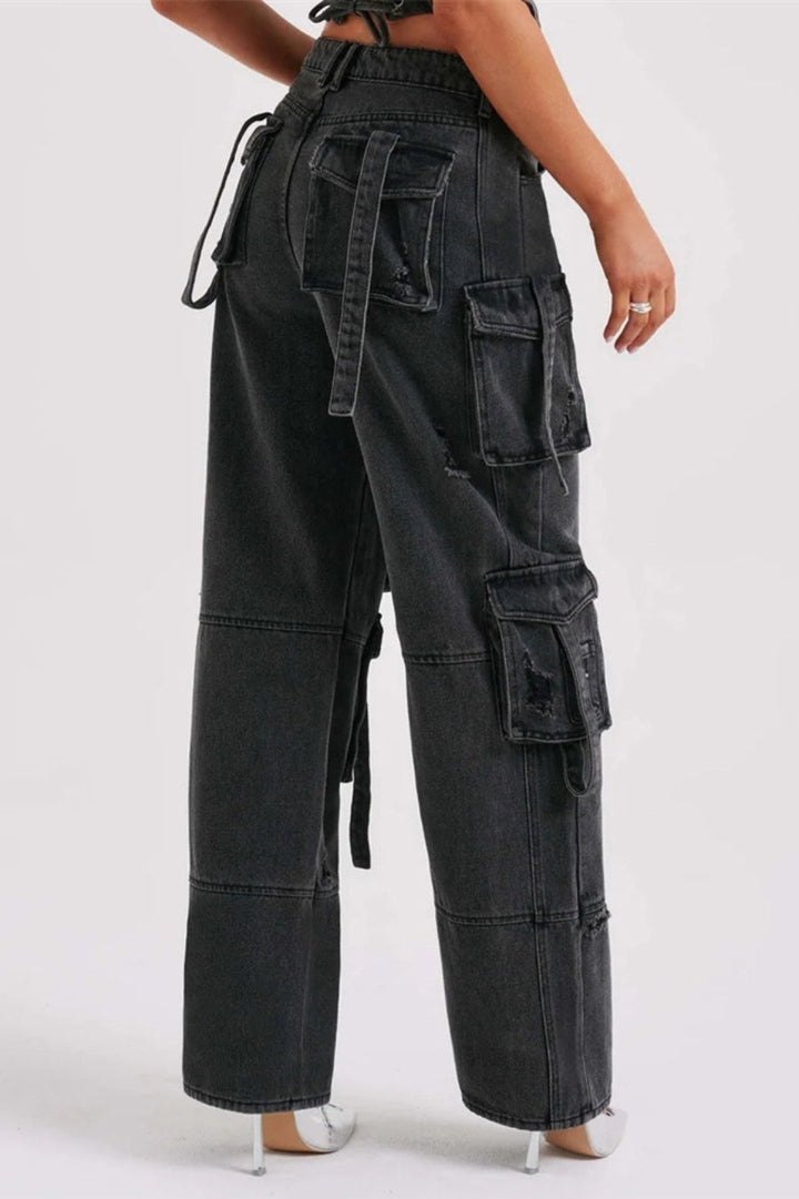 Lyric Cargo Denim Set - Black - Stellouette