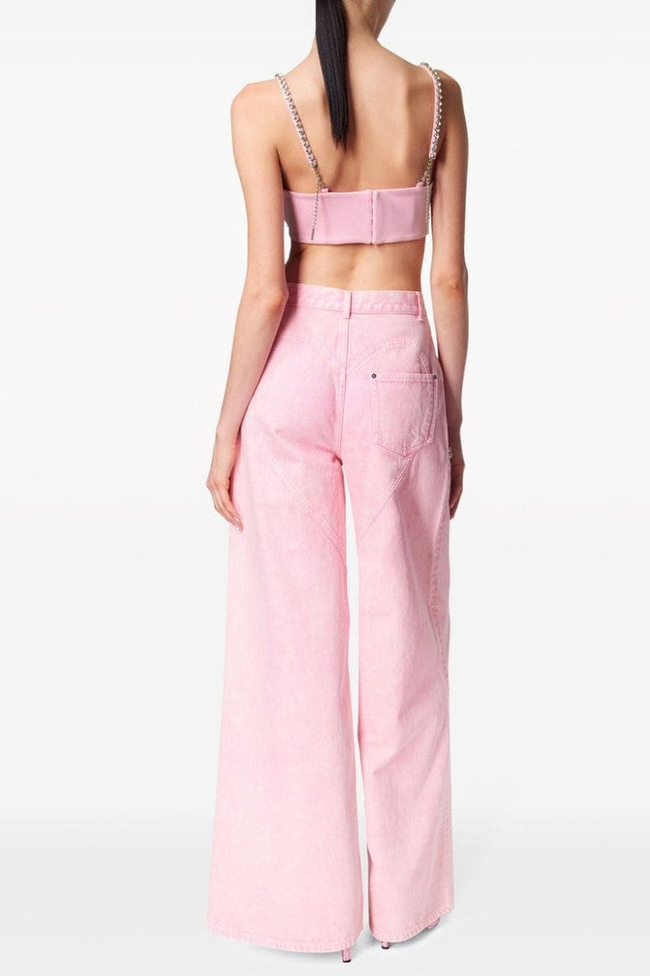 Maeia Rhinestone Cutout Jeans - Pink - Stellouette