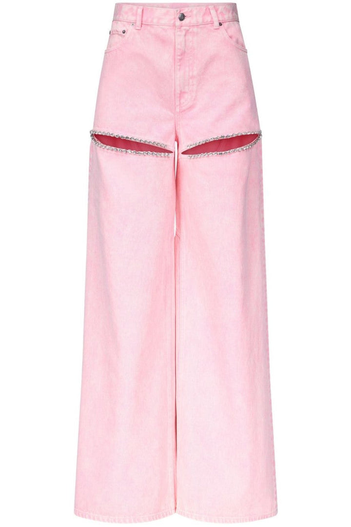 Maeia Rhinestone Cutout Jeans - Pink - Stellouette