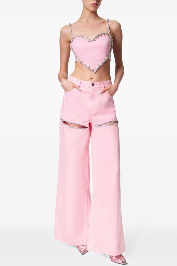 Maeia Rhinestone Cutout Jeans - Pink - Stellouette