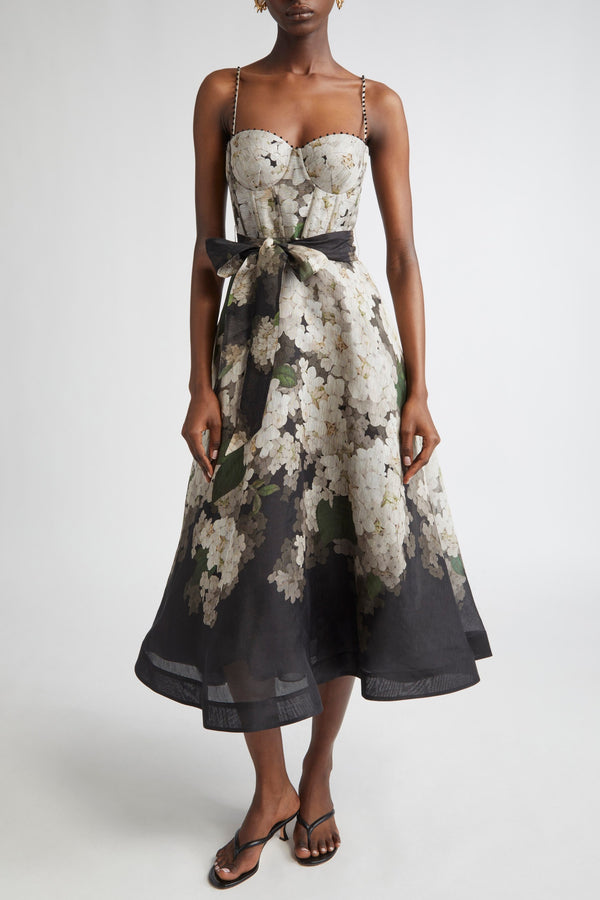 Maelina Halter Corset Floral Midi Dress
