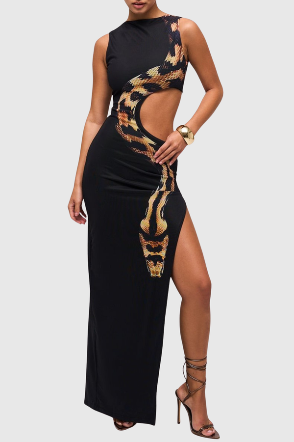 Mateo Snake Print Cutout Maxi Dress