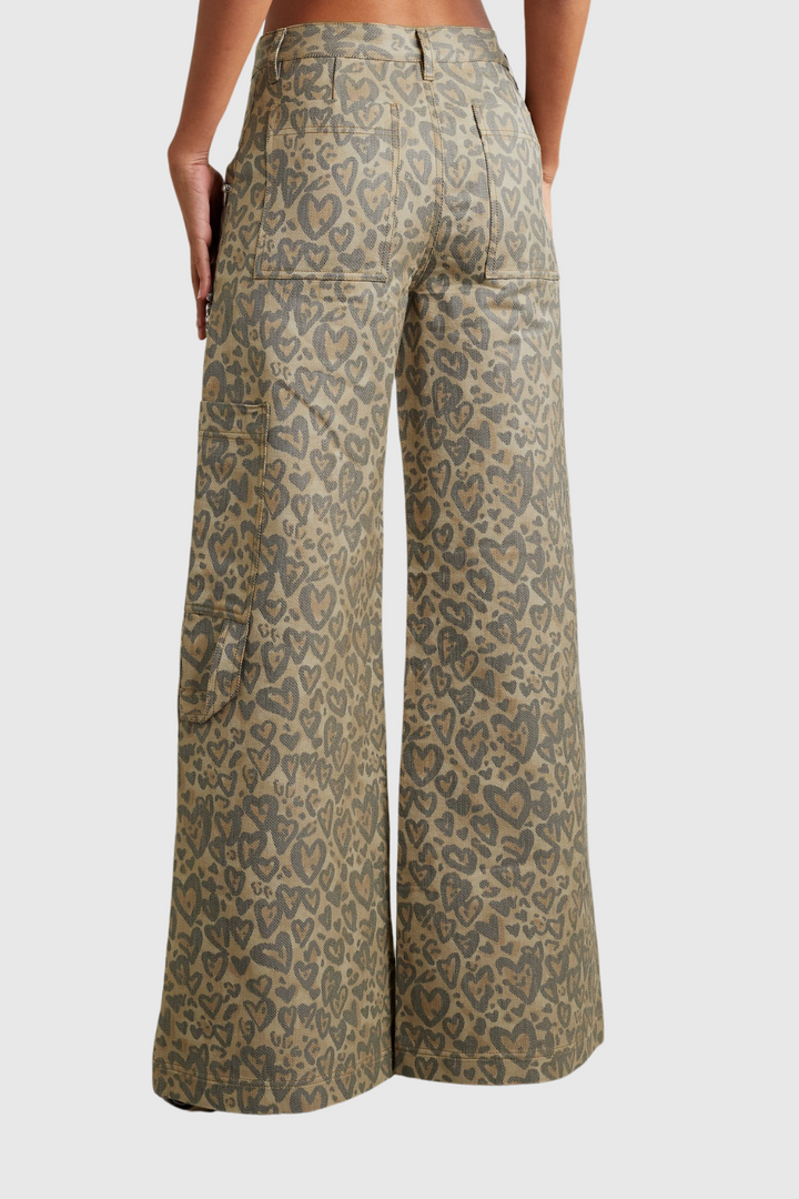 Monica Leopard Rhinestone Cutout Jeans - Stellouette