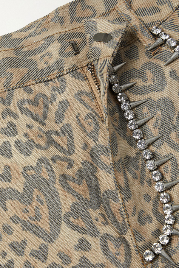 Monica Leopard Rhinestone Cutout Jeans - Stellouette