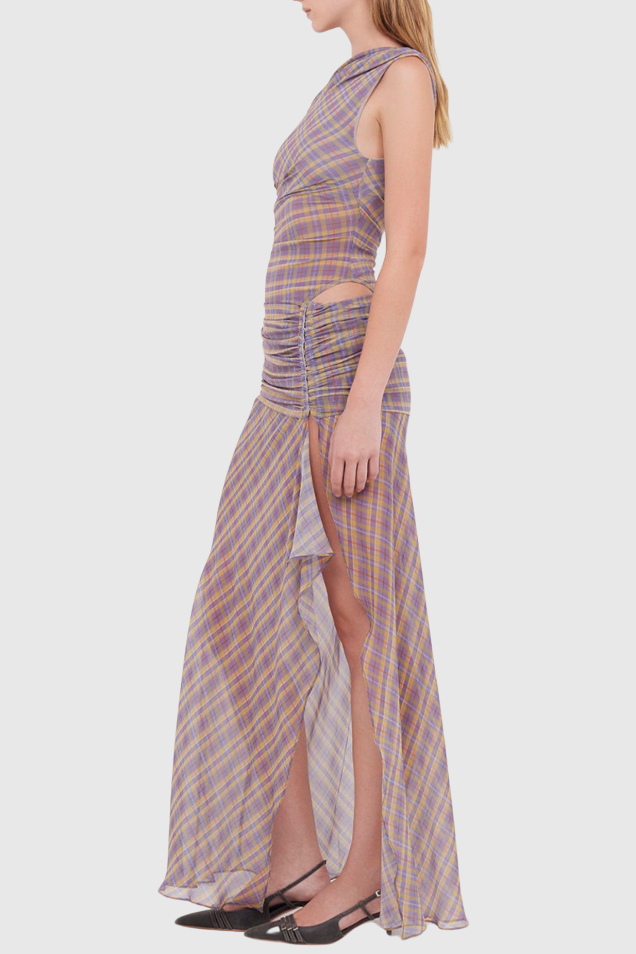Nashira One Shoulder Asymmetric Ruched Maxi Dress