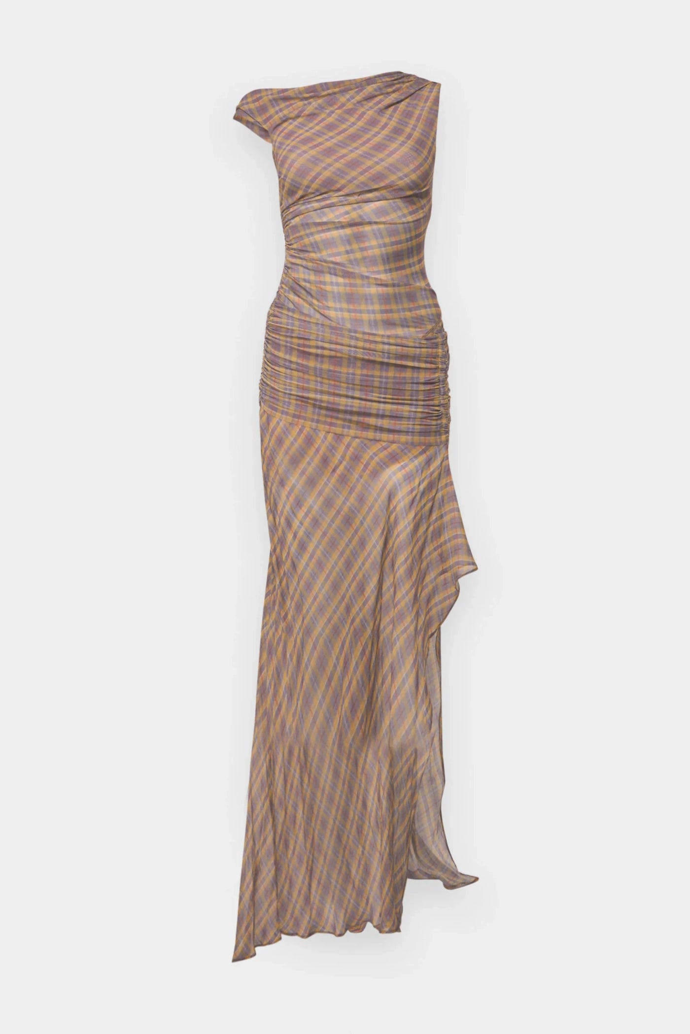 Nashira One Shoulder Asymmetric Ruched Maxi Dress