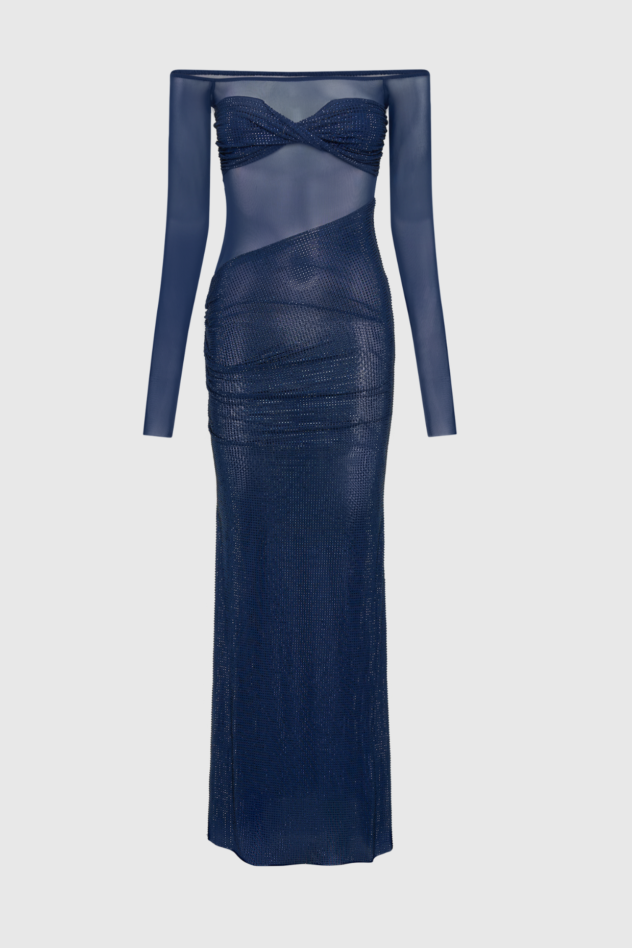 Natane Off Shoulder Crystal embellished Maxi Dress - Blue