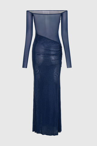 Natane Off Shoulder Crystal embellished Maxi Dress - Blue
