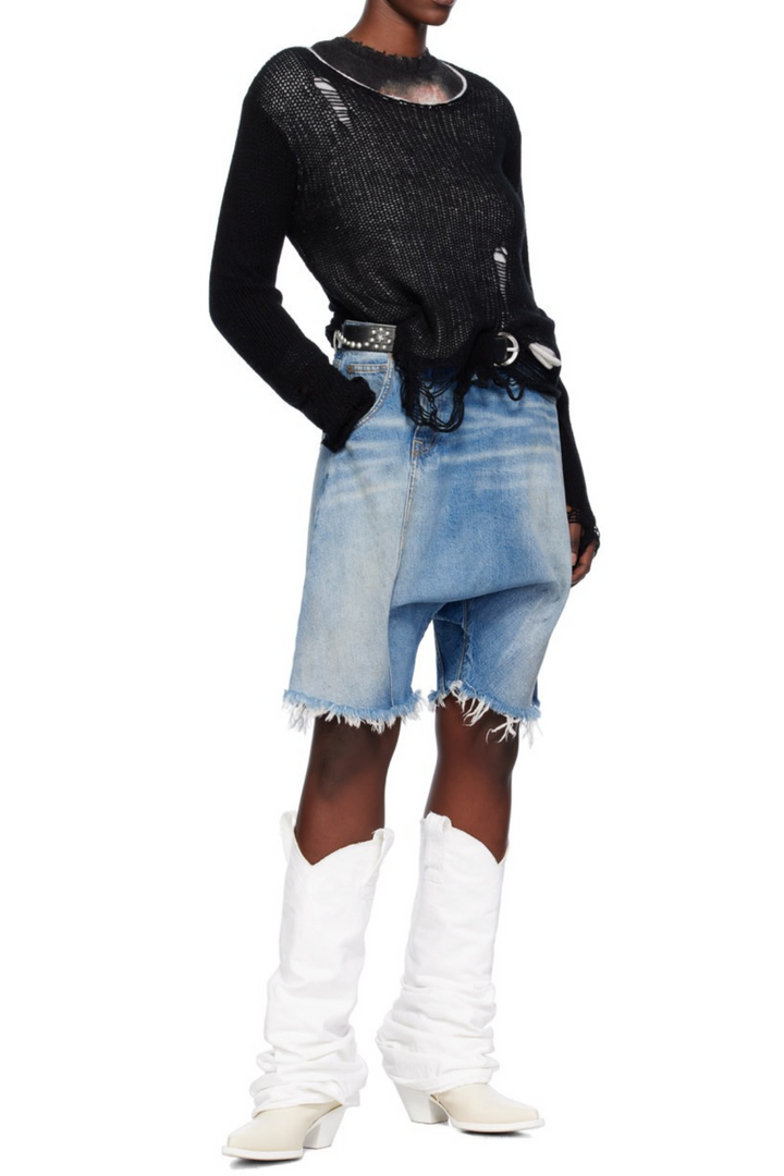 Natelie Blue Twister Denim Shorts - Stellouette