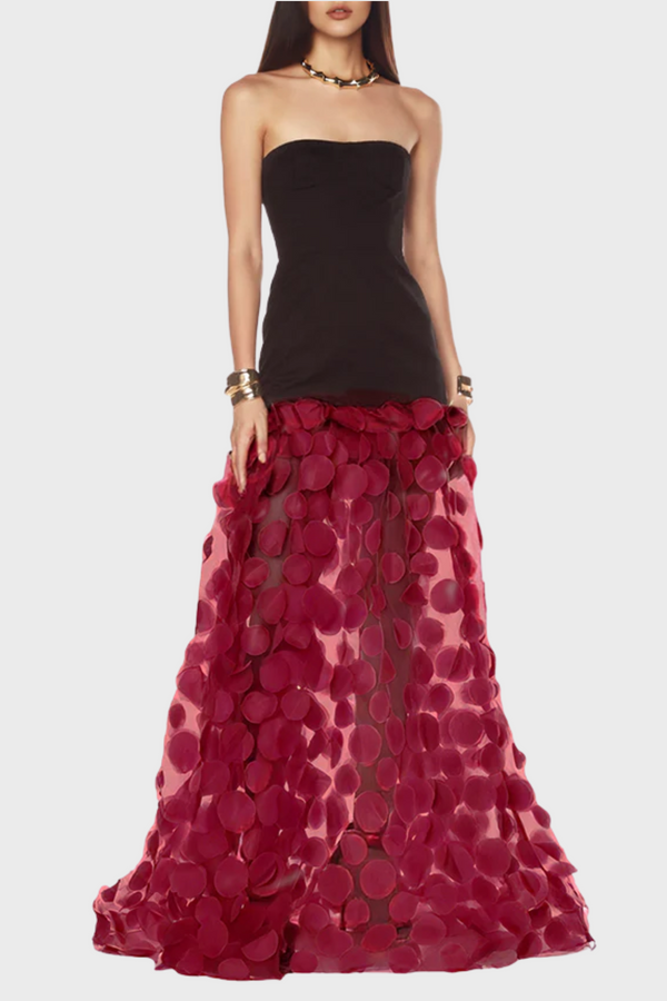 Nodin Strapless Dot Mesh Maxi Dress - Red