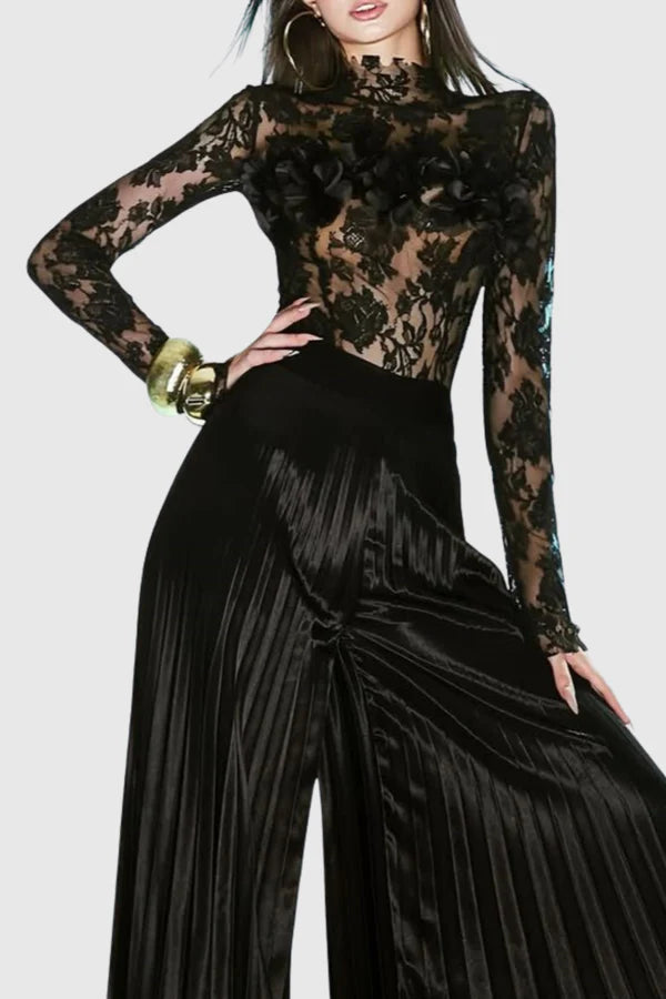 Nyra Floral Lace Top - Black