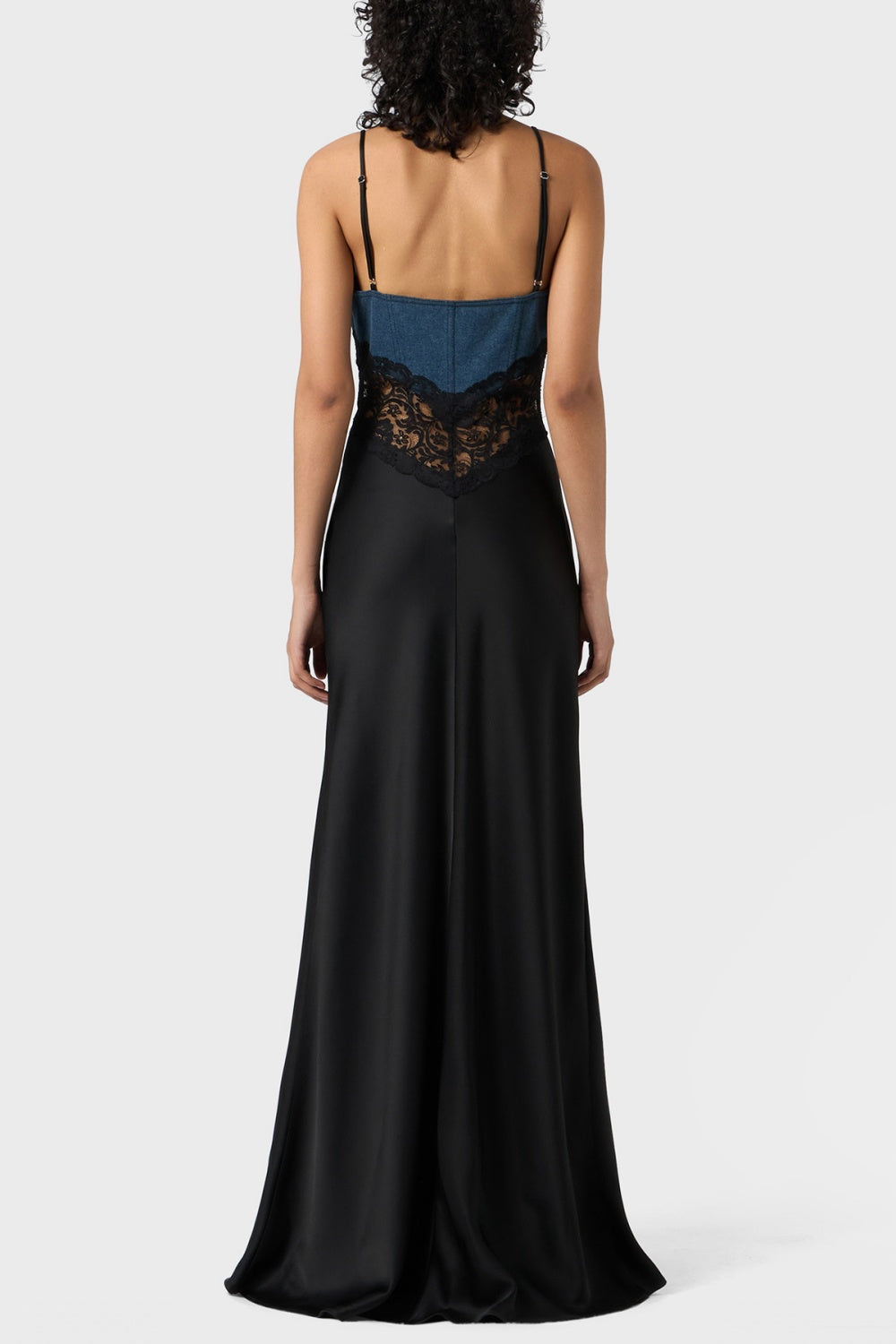 Olathe Denim Lace Satin Maxi Dress - Stellouette