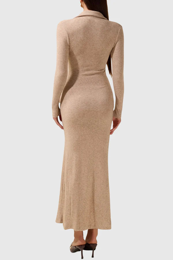 Omara Bow Tie-waist Knit Midi Dress - Khaki Stellouette Omara Bow Tie-waist Knit Midi Dress - Khaki Stellouette