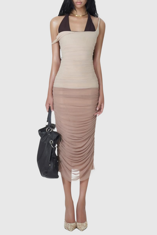 Quavia Mesh Ruched Midi Dress