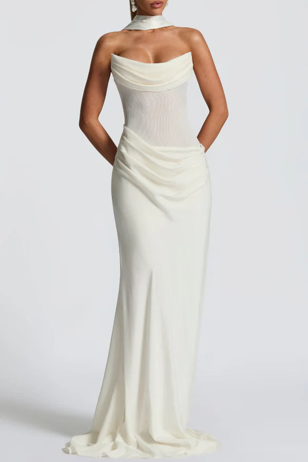 Radana Strapless Corset Satin Maxi Dress - White