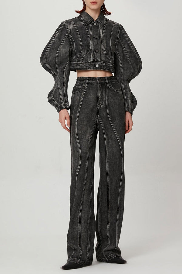 Rhea 3D Wave Deconstruction Denim Jacket - Stellouette