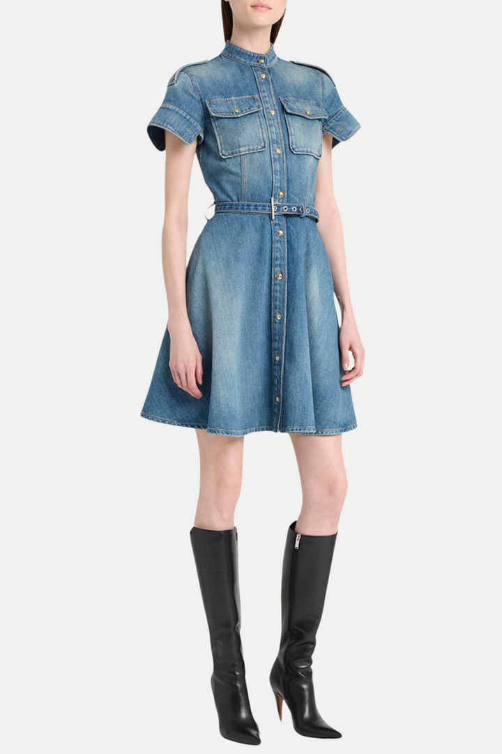 Rigby Belted Denim Mini Dress - Stellouette