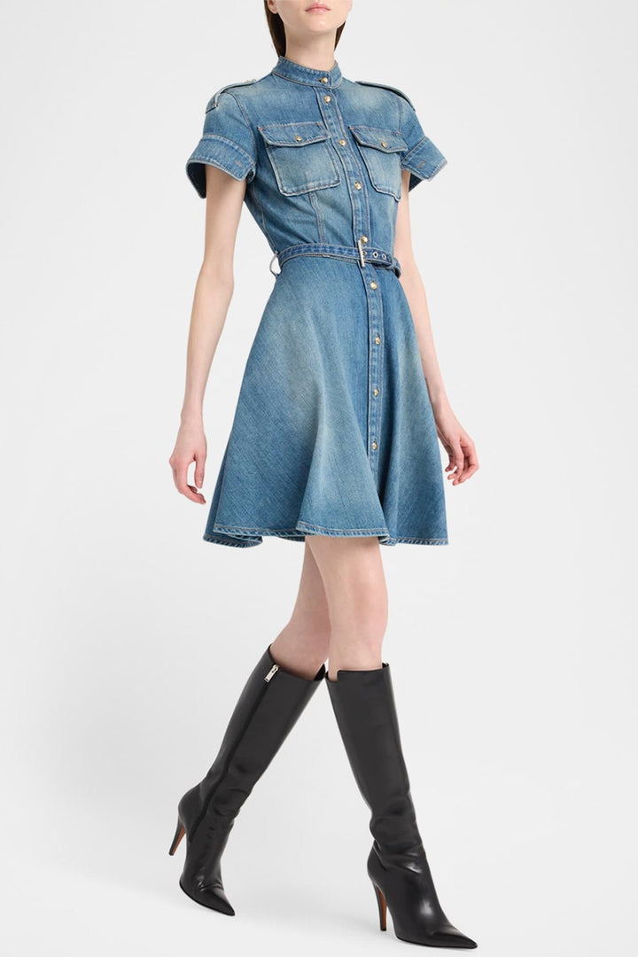 Rigby Belted Denim Mini Dress - Stellouette