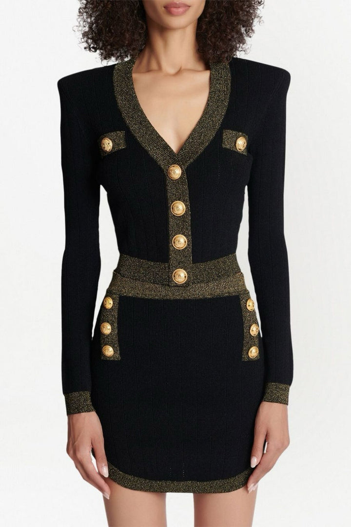 Ryvia Buttoned Knit Mini Skirt and Cardigan - Stellouette