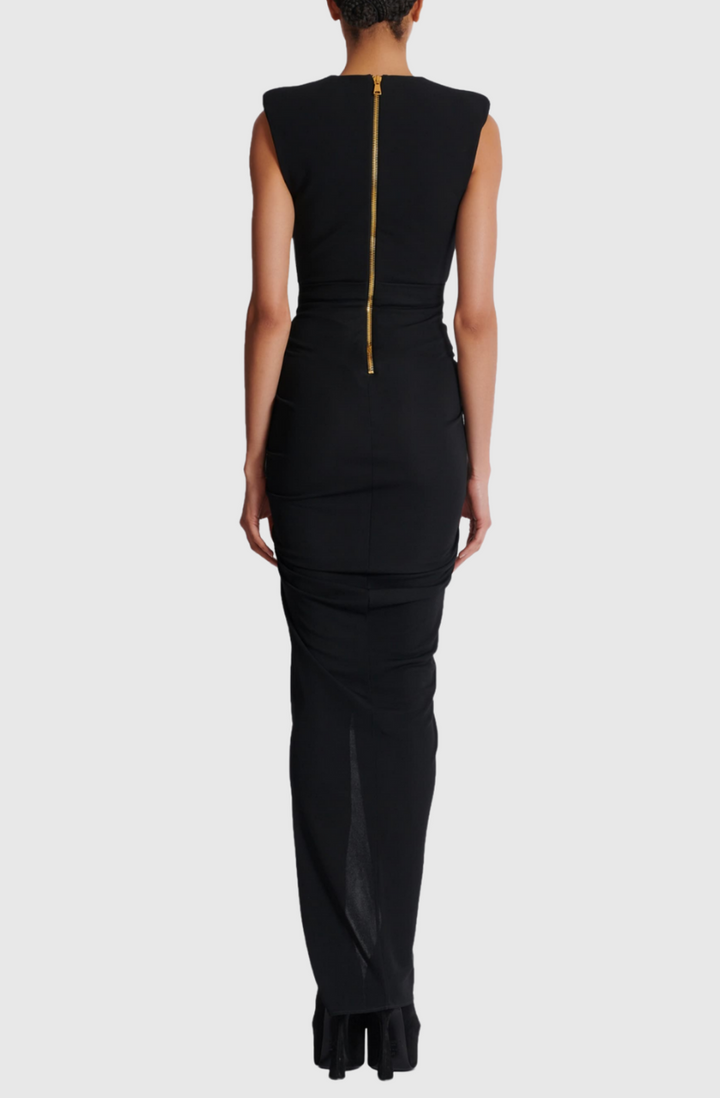 Sedzi Deep-V Sleeveless Ruched Slit Maxi Dress - Stellouette