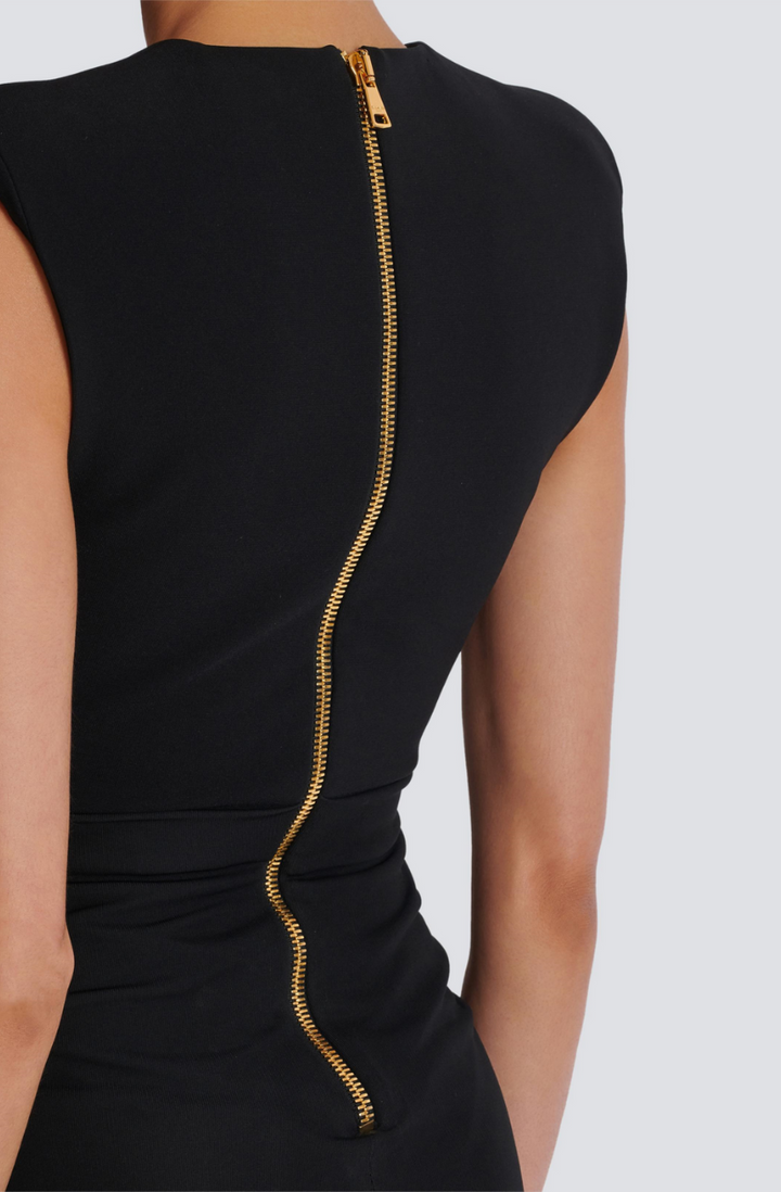 Sedzi Deep-V Sleeveless Ruched Slit Maxi Dress - Stellouette