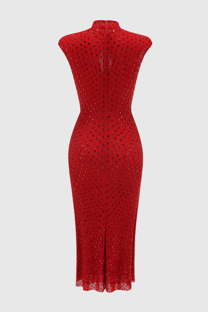 Sharrie Flower Rhinestone Embellished Fishnet Midi Dress - Stellouette